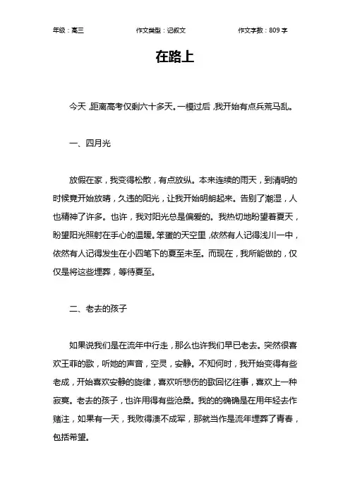 在路上作文【高中高三800字】