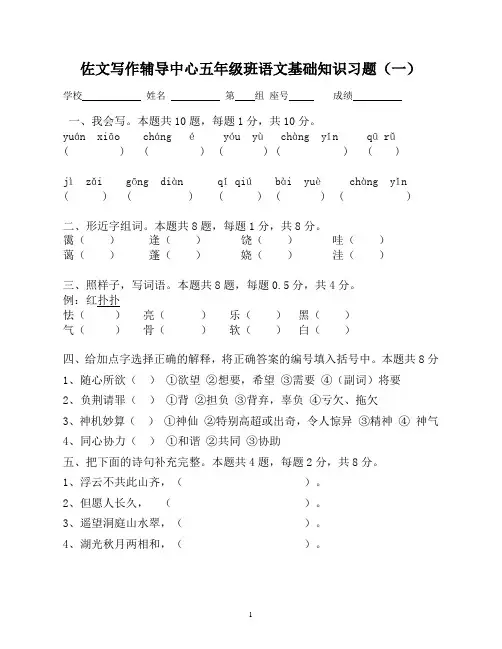 小学五年级基础知识与综合试卷