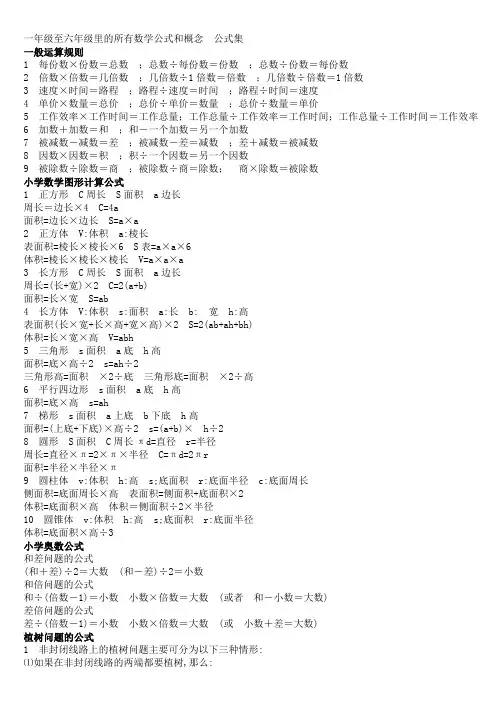最新一至六年级里的所有数学公式和概念