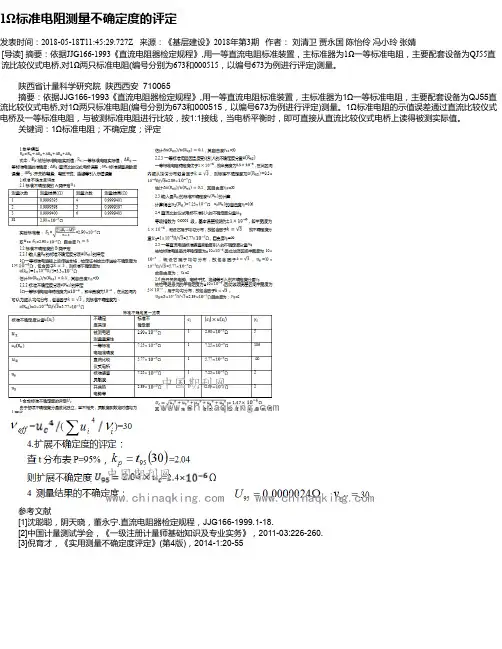 1Ω标准电阻测量不确定度的评定