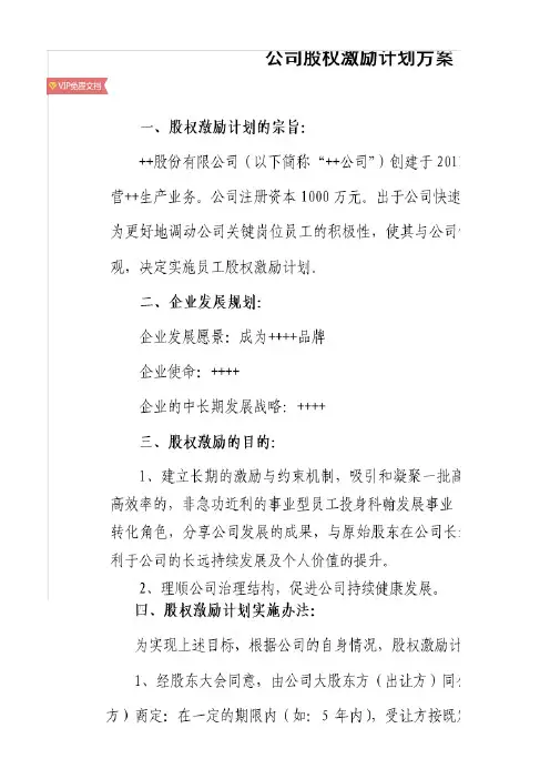 股权激励设计方案