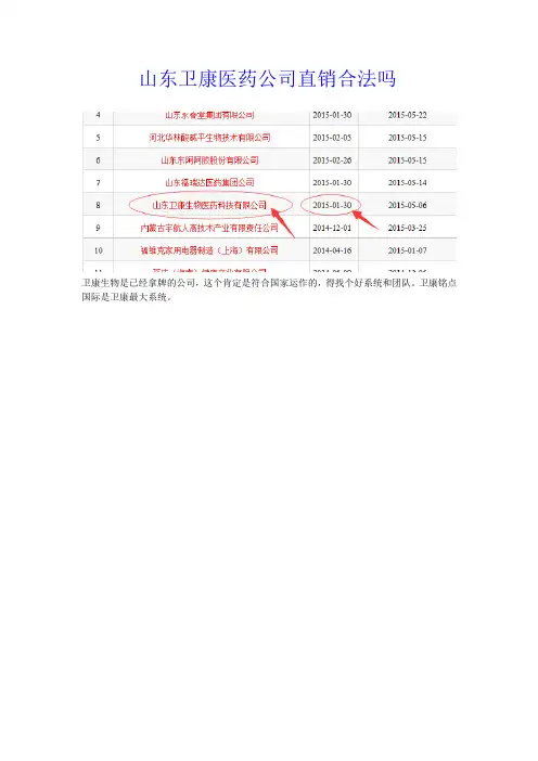 山东卫康医药公司直销合法吗