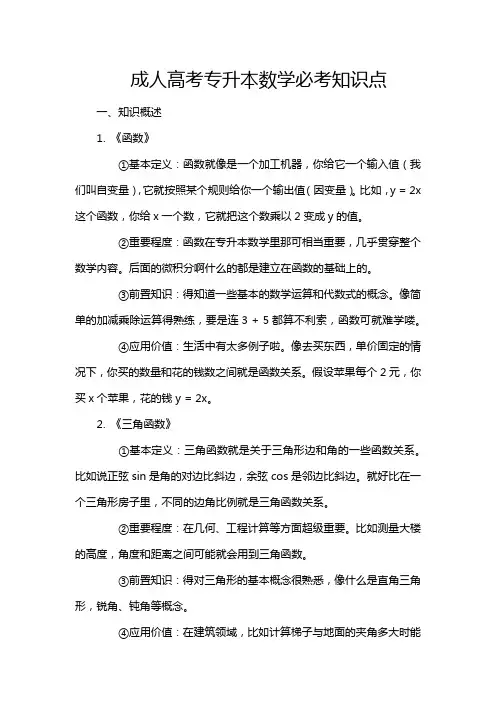成人高考专升本数学必考知识点