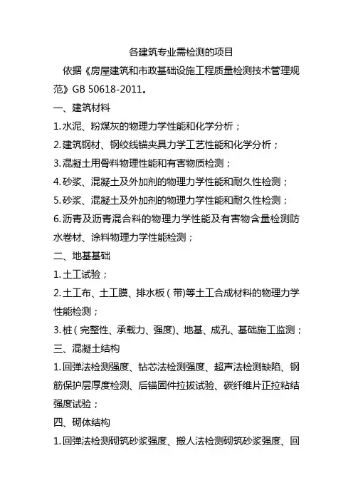 建筑各专业检测参数