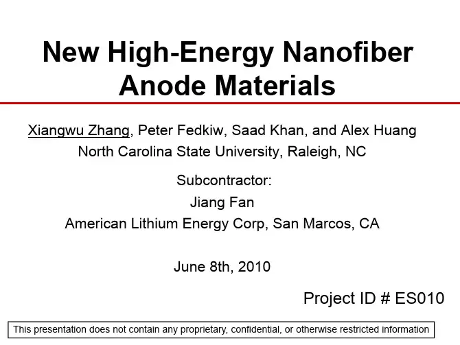 New High-Energy Nanofiber Anode Materials