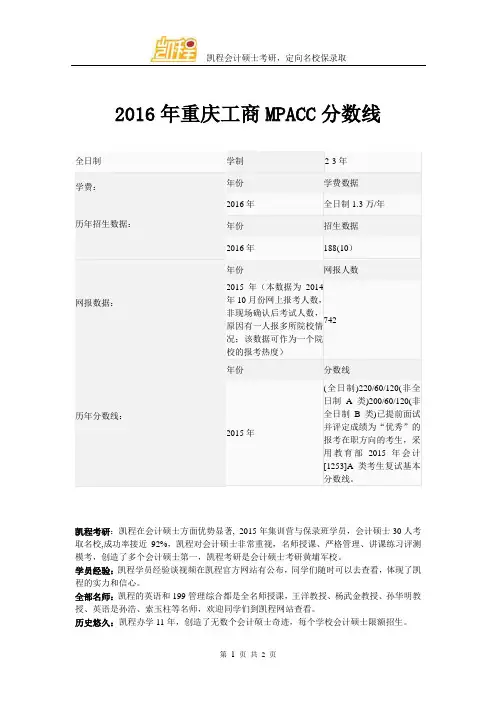 2016年重庆工商MPACC分数线