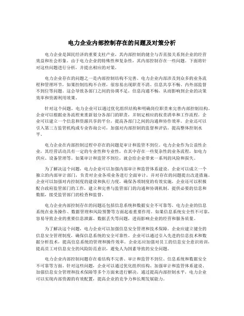 电力企业内部控制存在的问题及对策分析