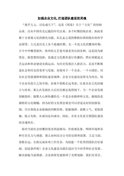加强企业文化,打造团队建设的灵魂