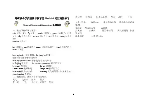 外研版小学英语(三起)四年级下册Module4词汇巩固练习