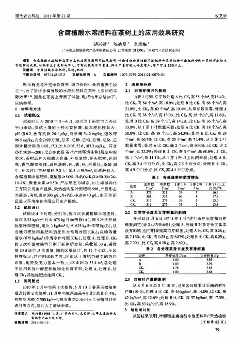 含腐植酸水溶肥料在茶树上的应用效果研究