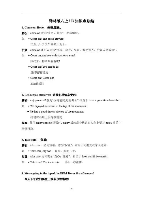 初中英语 江苏专版牛津译林八年级上册 Unit 3 知识点总结