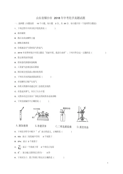 【知识点】2019山东省烟台市中考化学真题试题(含解析)