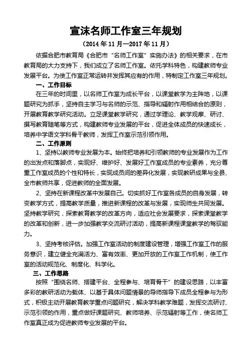 名师工作室三年规划