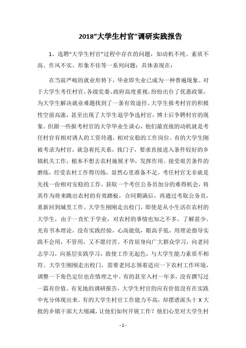 2018“大学生村官”调研实践报告