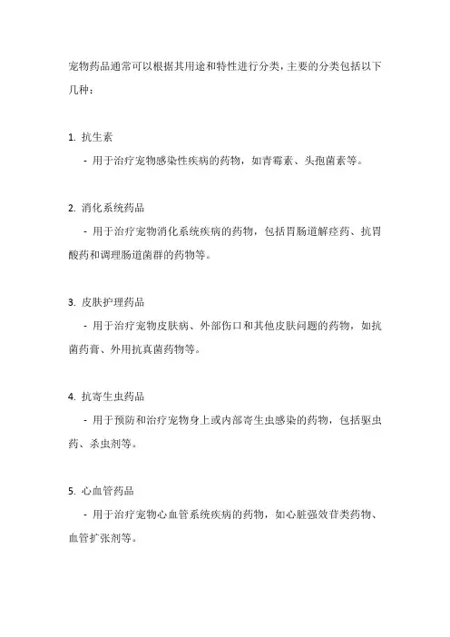 宠物药品分类