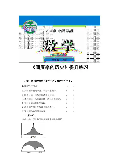 北师版六年级数学上册提升练习题《圆周率的历史》