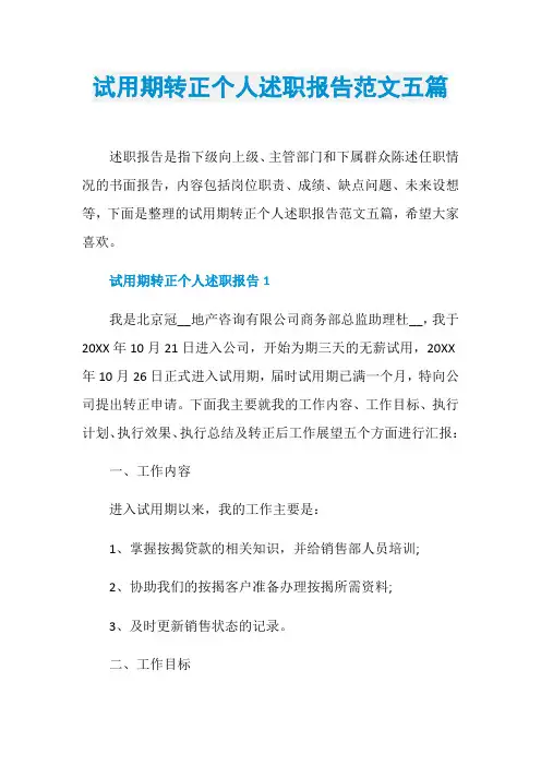 试用期转正个人述职报告范文五篇