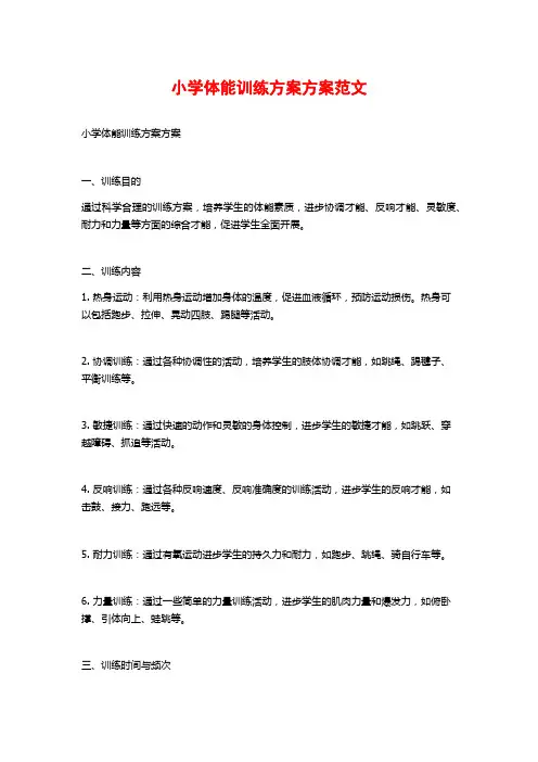 小学体能训练计划方案范文