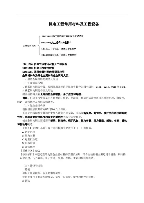 机电工程常用材料及工程设备