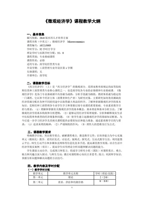 微观经济学课程教学大纲