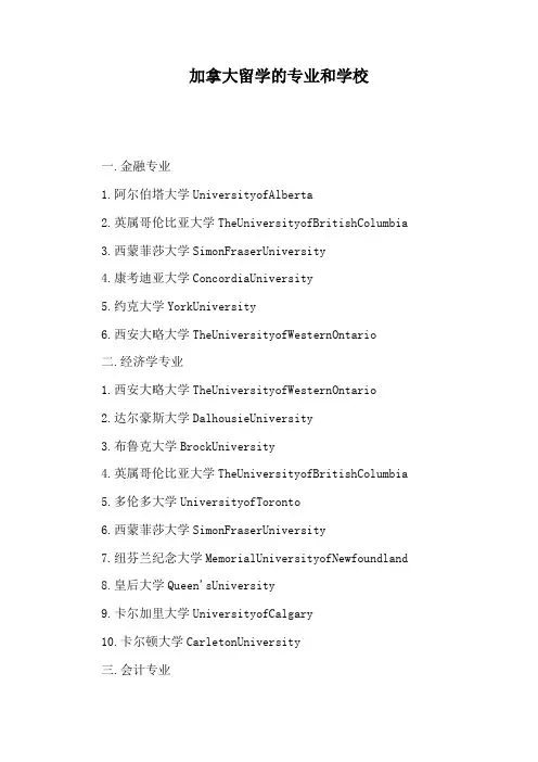 加拿大留学的专业和学校