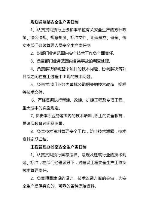 规划发展部安全生产责任制