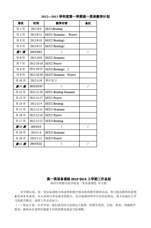 20122013学年度第一学期高一英语教学计划_2