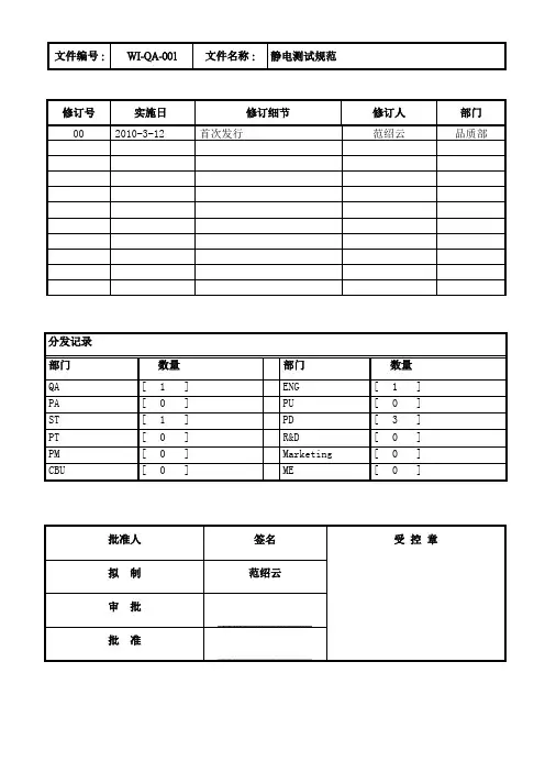 WI-QA-001静电测试规范