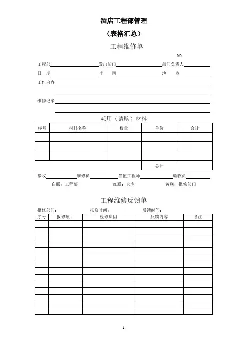 酒店工程部管理(表格汇总)