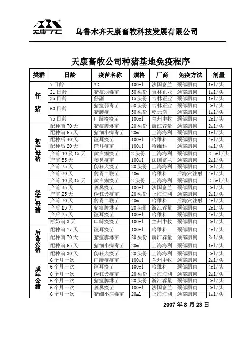 天康猪场免疫程序表