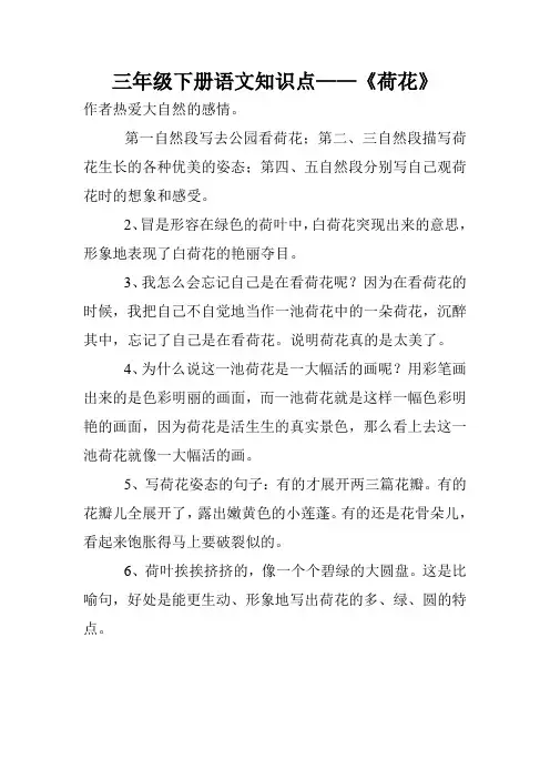 三年级下册语文知识点——《荷花》