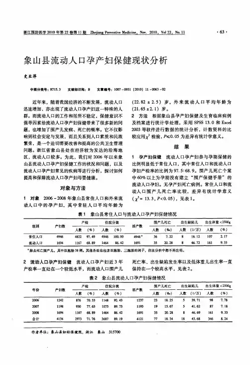 象山县流动人口孕产妇保健现状分析