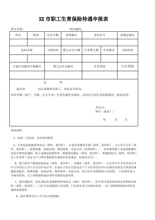 XX市职工生育保险待遇申报表(最新)