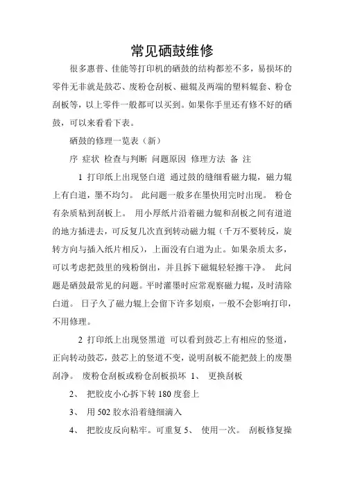 常见打印机硒鼓维修