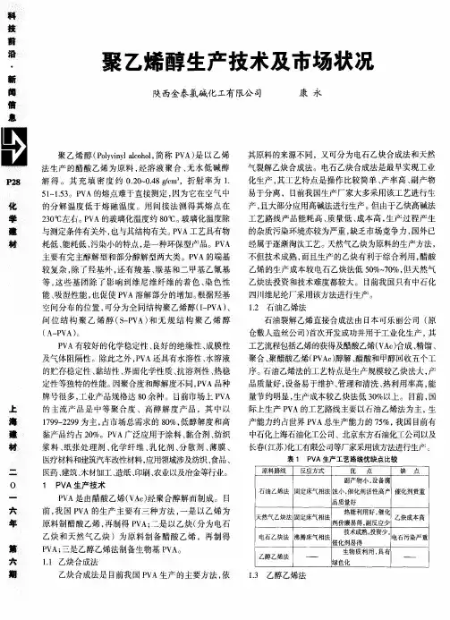 聚乙烯醇生产技术及市场状况