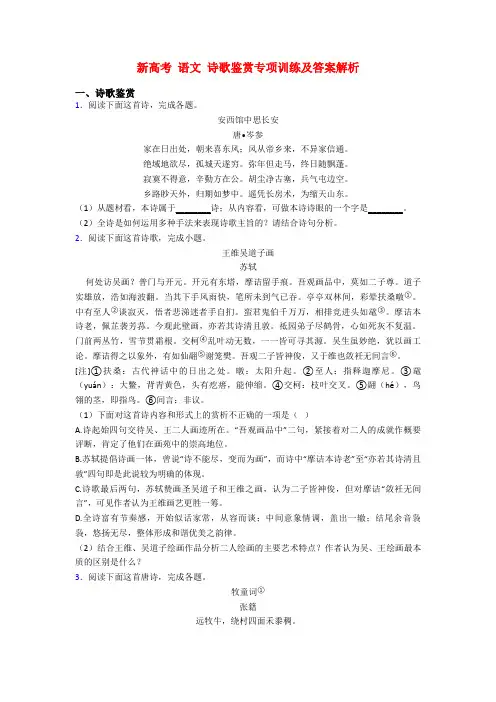 新高考 语文 诗歌鉴赏专项训练及答案解析