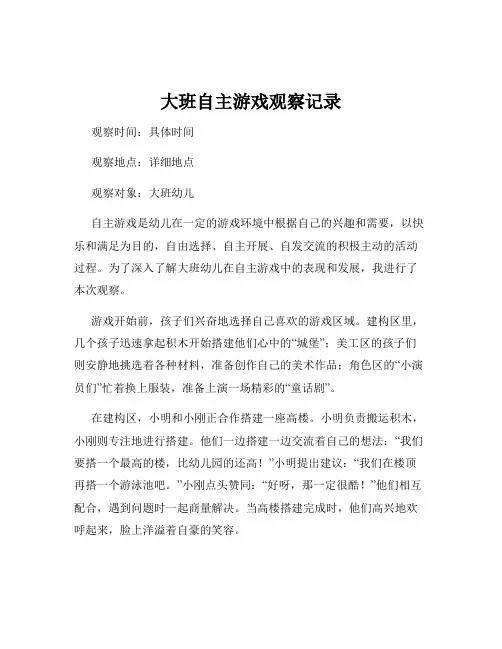 大班自主游戏观察记录