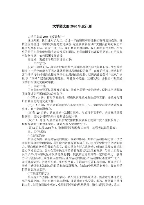 大学团支部2020年度计划