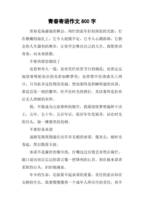 青春寄语作文800字