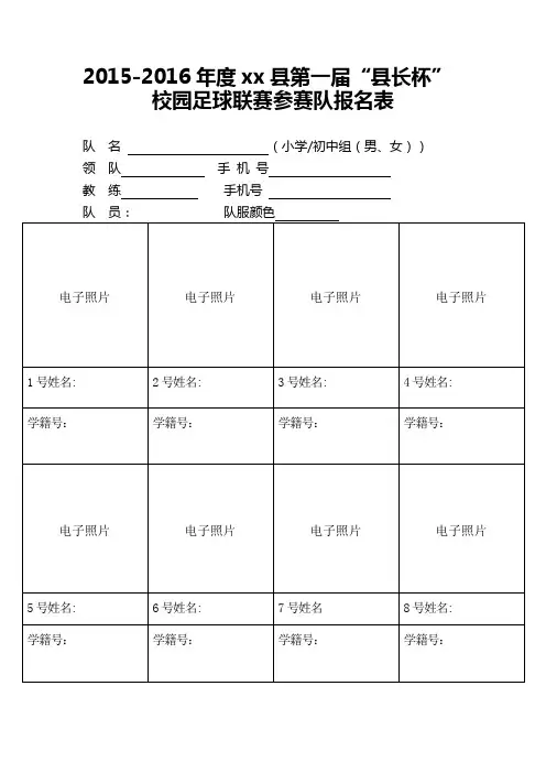 足球联赛报名表