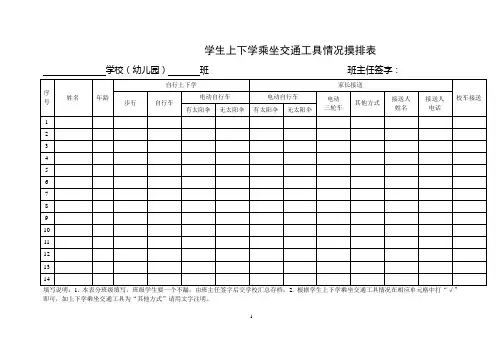 学生乘坐交通工具摸排表