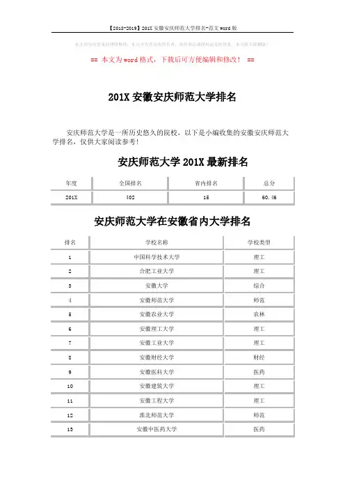 【2018-2019】201X安徽安庆师范大学排名-范文word版 (3页)