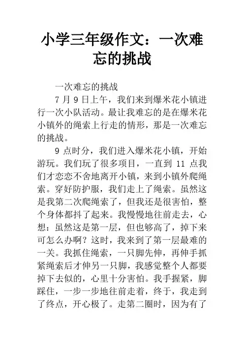 小学三年级作文：一次难忘的挑战