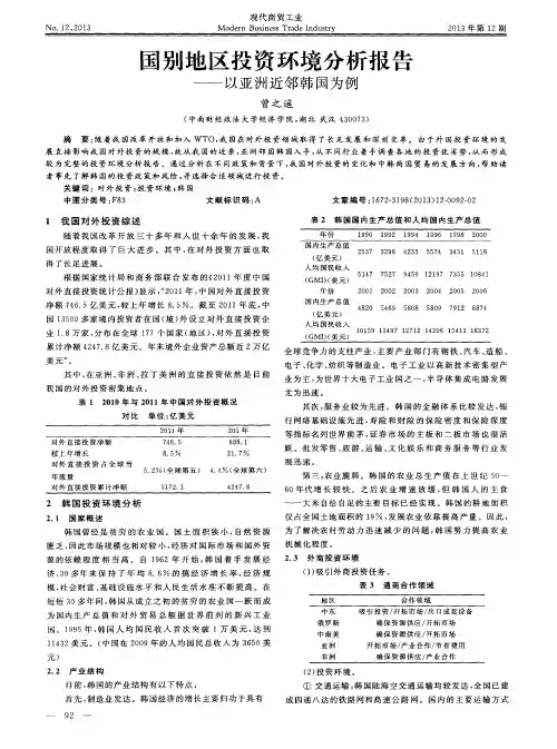国别地区投资环境分析报告——以亚洲近邻韩国为例