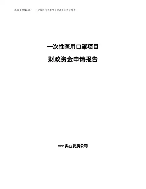 一次性医用口罩项目财政资金申请报告