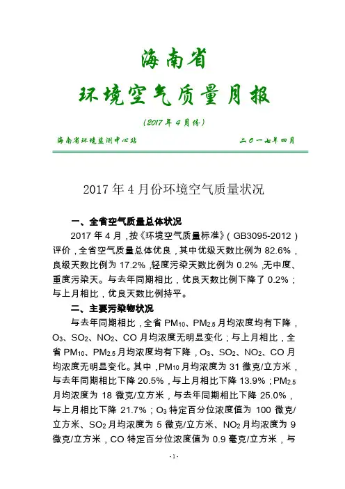 海南省环境空气质量月报