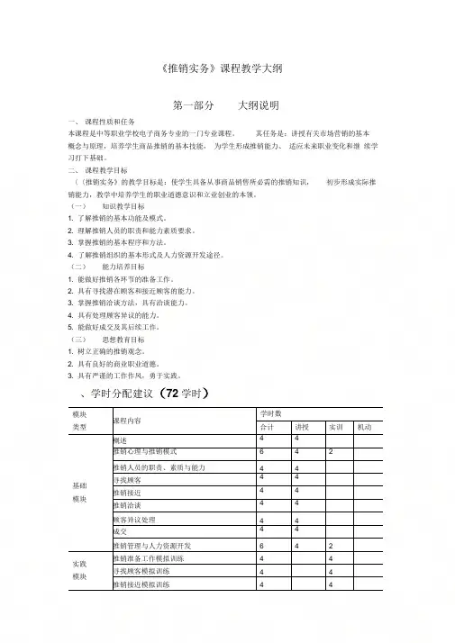 《推销实务》教学大纲