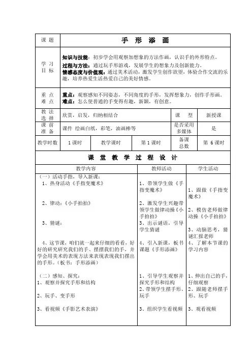 手形添画导学式教学设计