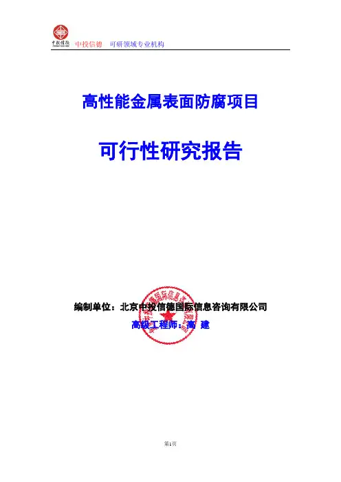 高性能金属表面防腐项目可行性研究报告编写格式及参考(模板word)