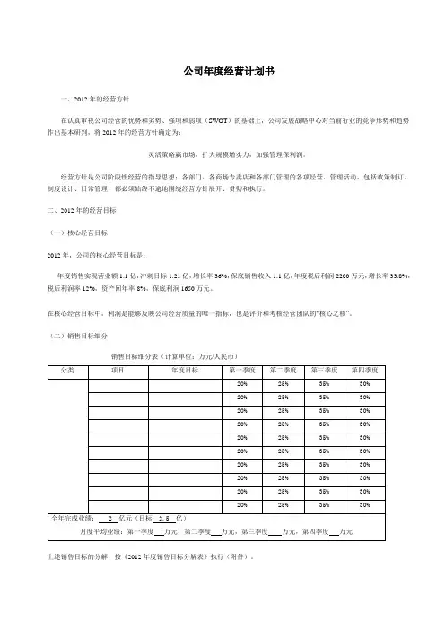 公司年度经营计划书